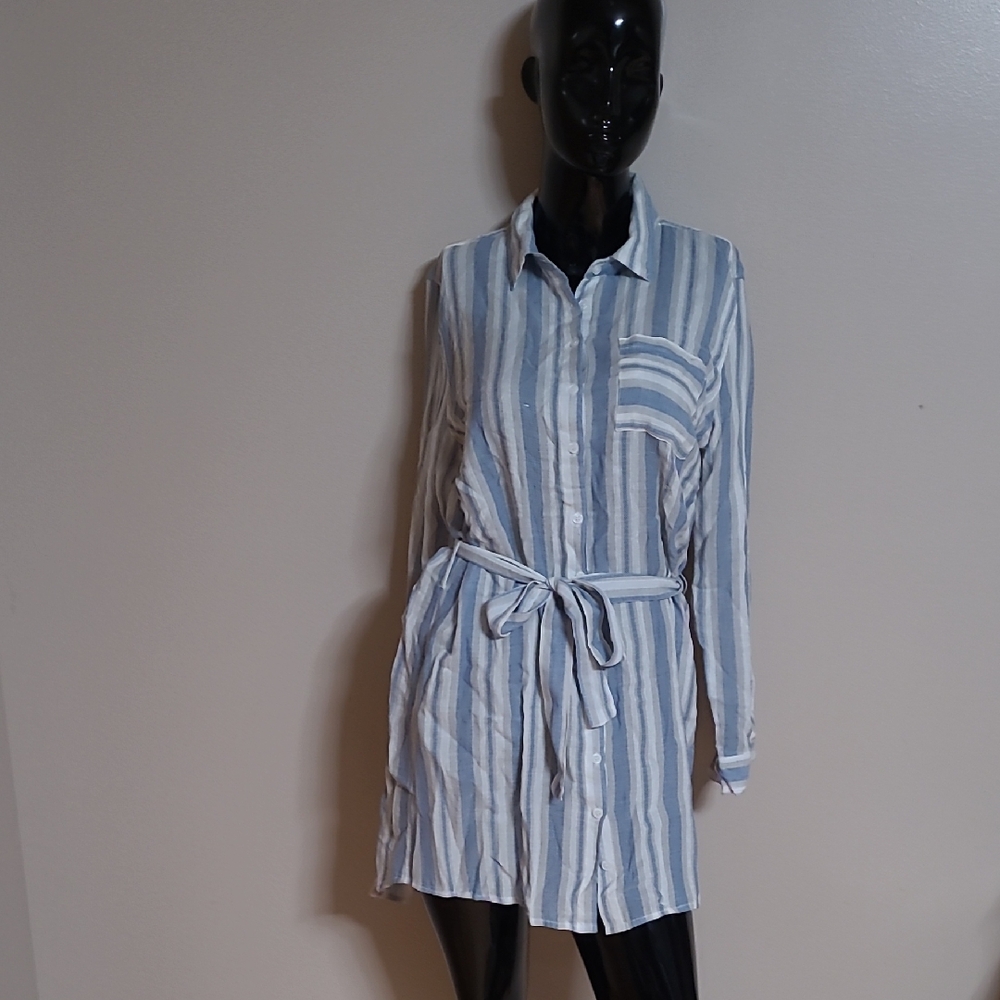 Chesley Blue and Cream Striped Dress